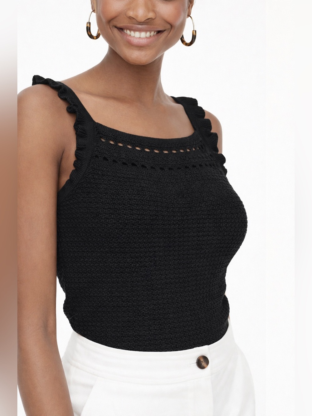 J.Crew Knit Ruffle Sweater Tank Top Size XS Black